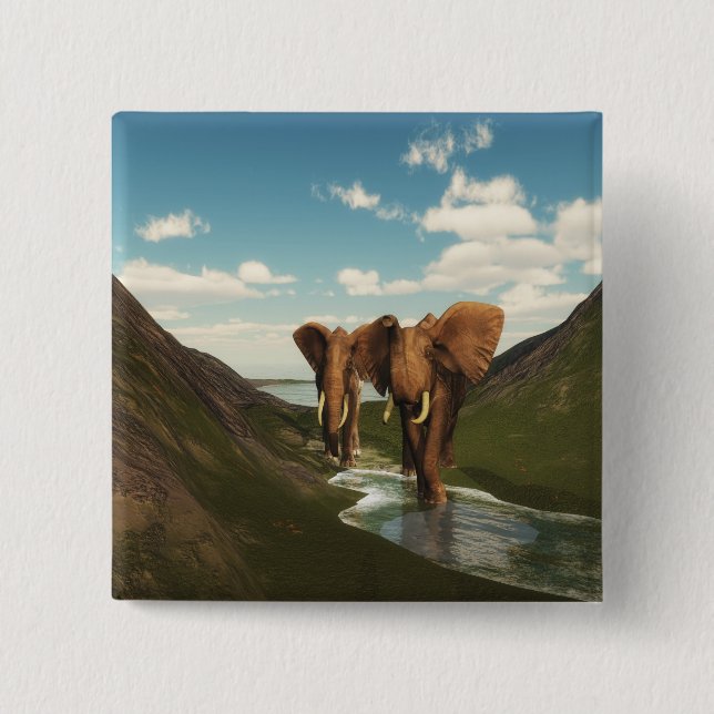 Elephant 2 Inch Square Button (Front)