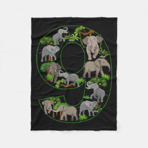 Elephant 9th Birthday Themed 9 Year Old Kids Fleece Blanket