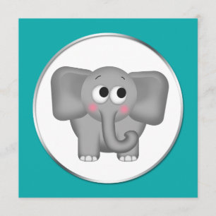 Éléphant adorable - invitations turquoises de baby