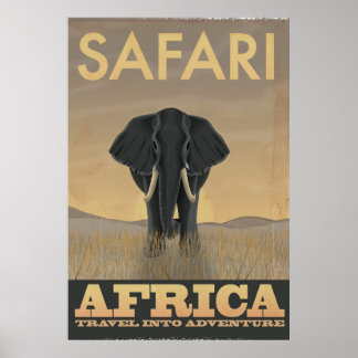 Elephant Africa Safari poster de voyage vintage