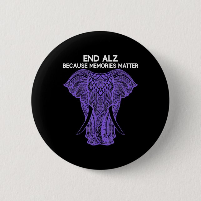 Elephant Alzheimerheimer Awareness Apparel End  2 Inch Round Button (Front)