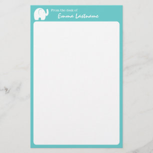 Elephant and Aqua Personalized Stationery