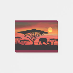 Elephant and Baby and Serengeti Sunset Post-it Notes
