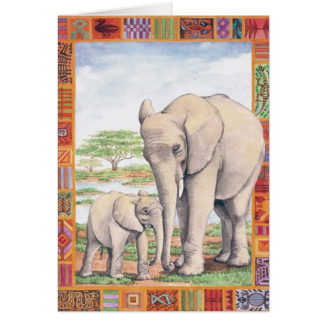 Elephant and Baby Blank Card (Front)