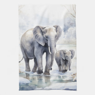 Elephant and Baby Kitchen Towel
