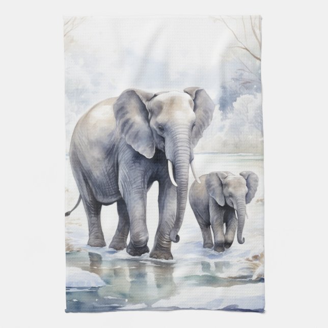 Elephant and Baby Kitchen Towel (Vertical)