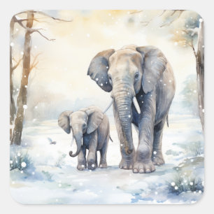 Elephant and Baby Square Sticker