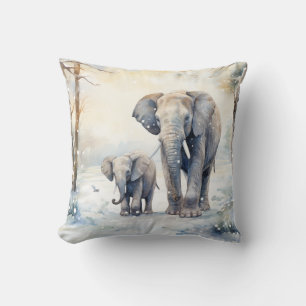 Elephant and Baby Throw Pillow