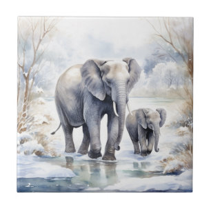 Elephant and Baby Tile