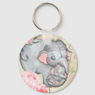 Elephant and Baby Vintage Floral Mothers Day Keychain