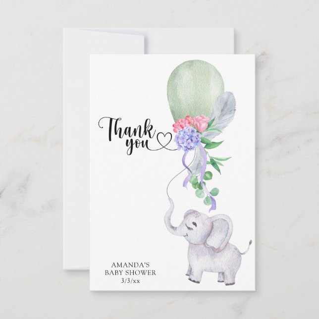 Elephant and balloon Thank you Card (Front)