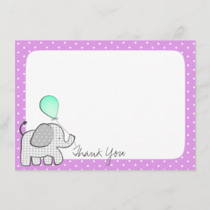 Elephant and Balloons Magenta Thank you Card