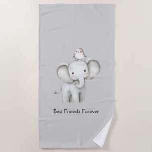 Elephant and Bird Best Friends Beach Towel