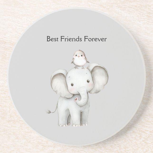 Elephant and Bird Best Friends Coaster (Front)