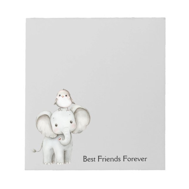 Elephant and Bird Best Friends Notepad (Front)