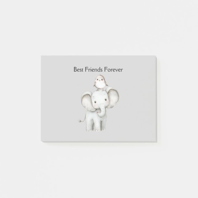 Elephant and Bird Best Friends Post-it Notes (Front)