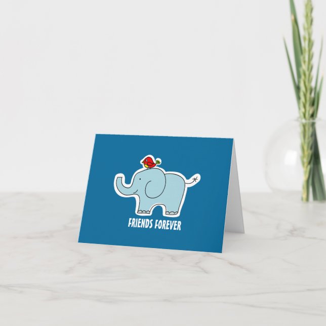 Elephant and Bird "Friends Forever" Note Card (Front)
