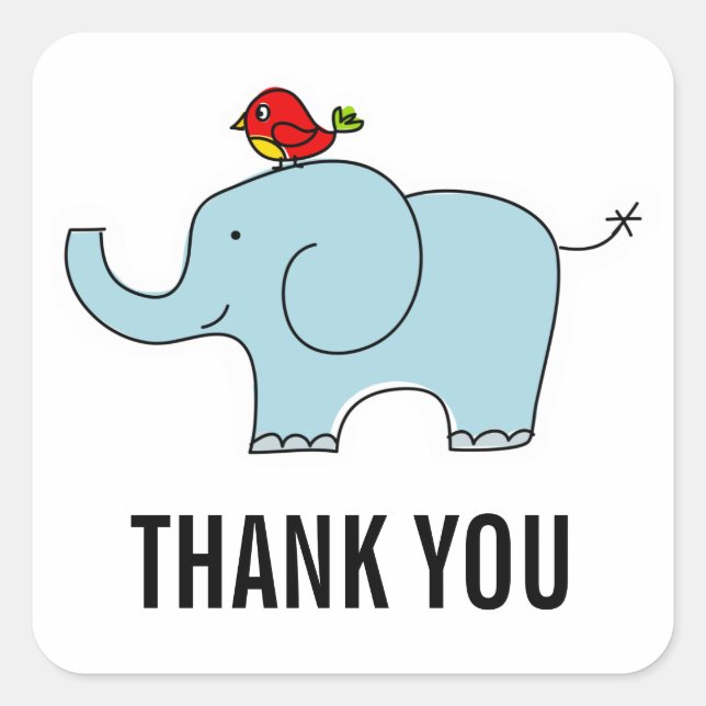 Elephant and Bird Thank You Labels (Front)