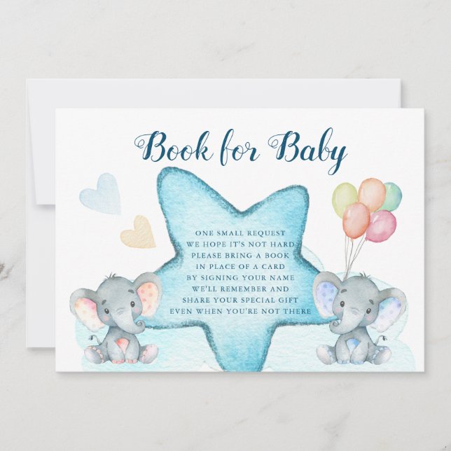 Elephant And Blue Star Books Request Baby Shower Invitation (Front)