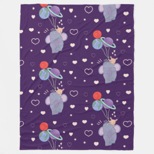 Elephant and Bunny Space Balloon Ride Whimsical Fleece Blanket
