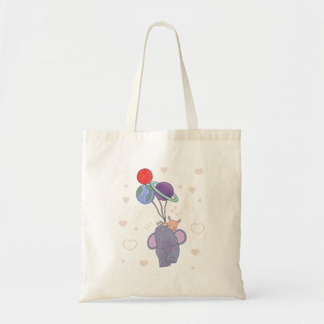 Elephant and Bunny Space Balloon Ride | Whimsical  Tote Bag (Front)