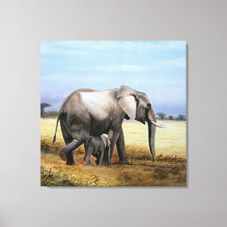Elephant and  calf oil painting canvas print