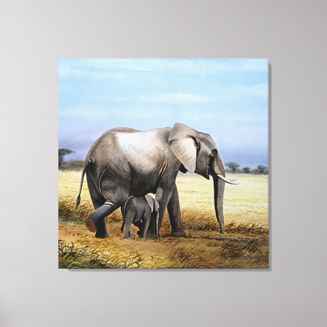 Elephant and  calf oil painting canvas print (Front)