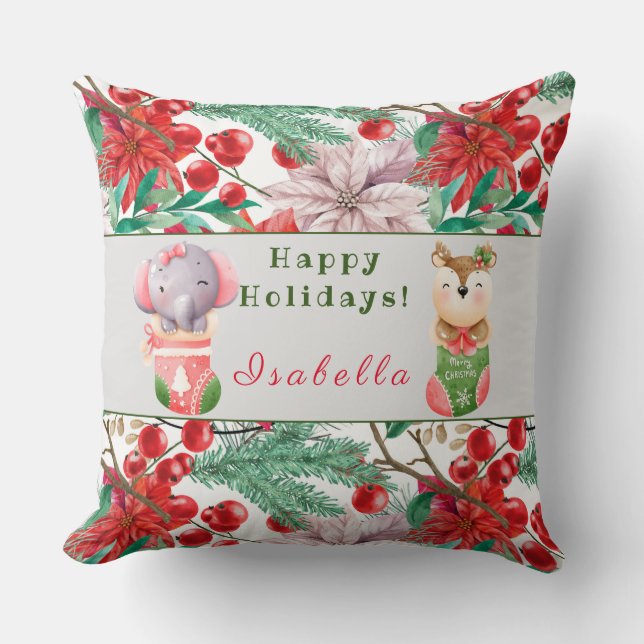 Elephant and Deer Customize Text and Name 20"X20" Throw Pillow (Front)