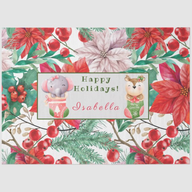 Elephant and Deer Customize Text and Name Tissue Paper (Front)