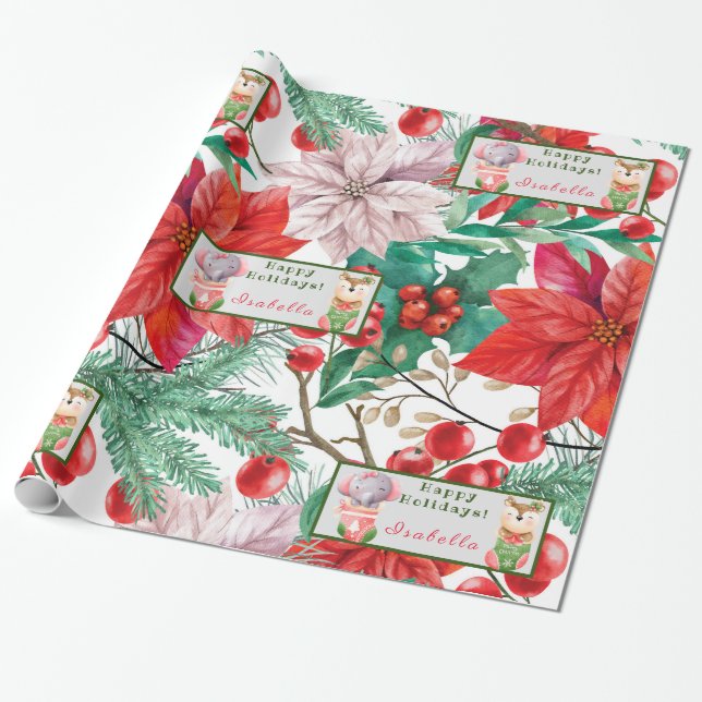 Elephant and Deer Customize Text and Name Wrapping Paper (Unrolled)