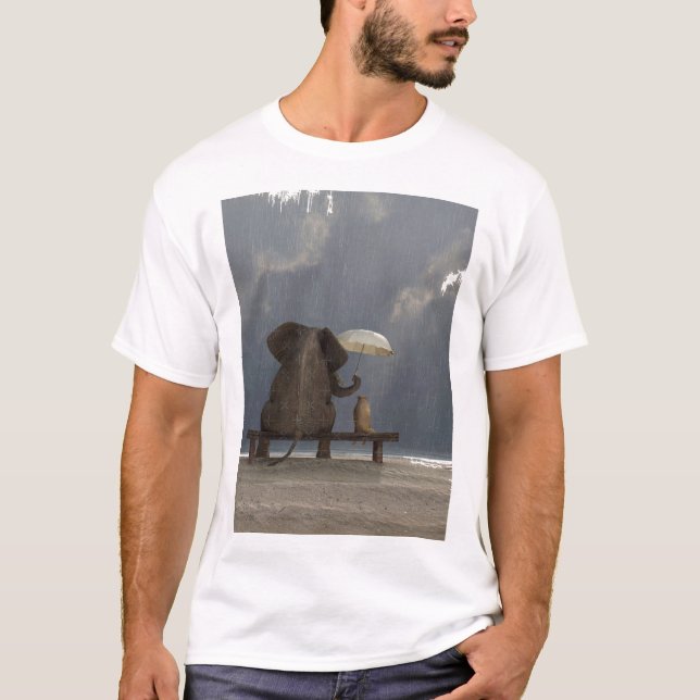 elephant and dog sit under the rain Graphic T-Shir T-Shirt (Front)