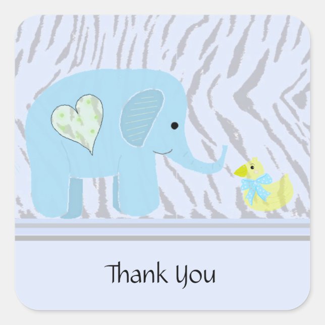 Elephant and Duck Thank You Square Sticker (Front)