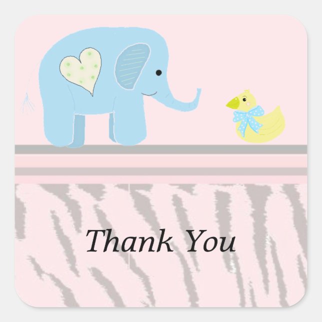 Elephant and Duck Thank You Square Sticker (Front)