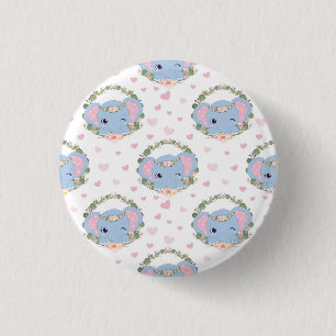Elephant And Flower Tattoo 1 Inch Round Button