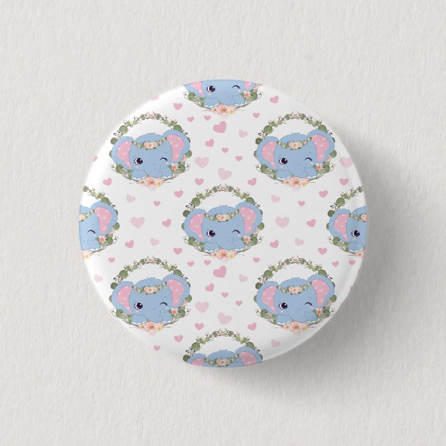 Elephant And Flower Tattoo 1 Inch Round Button (Front)