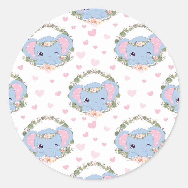 Elephant And Flower Tattoo Classic Round Sticker (Front)