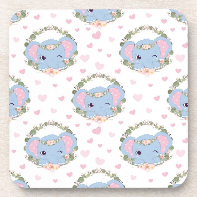 Elephant And Flower Tattoo Coaster (Front)