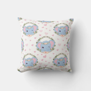 Elephant And Flower Tattoo Throw Pillow