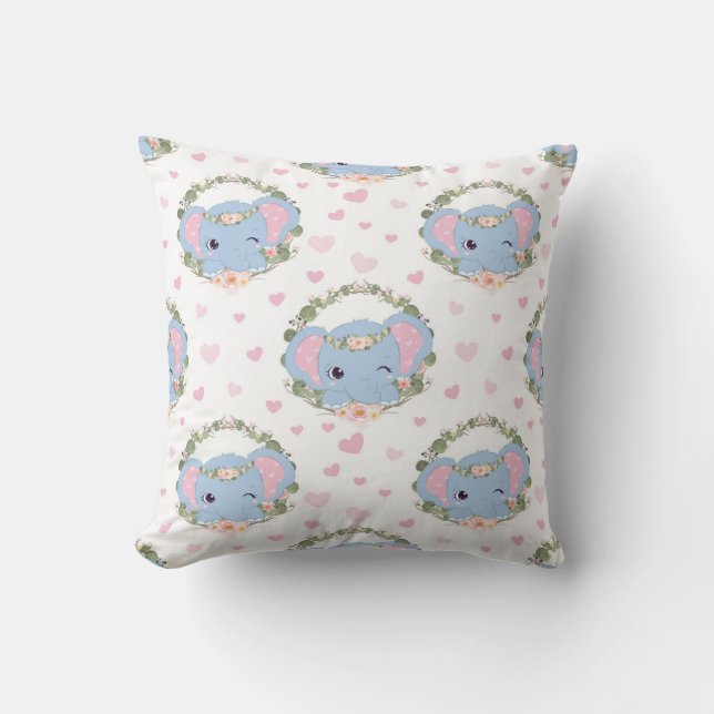 Elephant And Flower Tattoo Throw Pillow (Front)