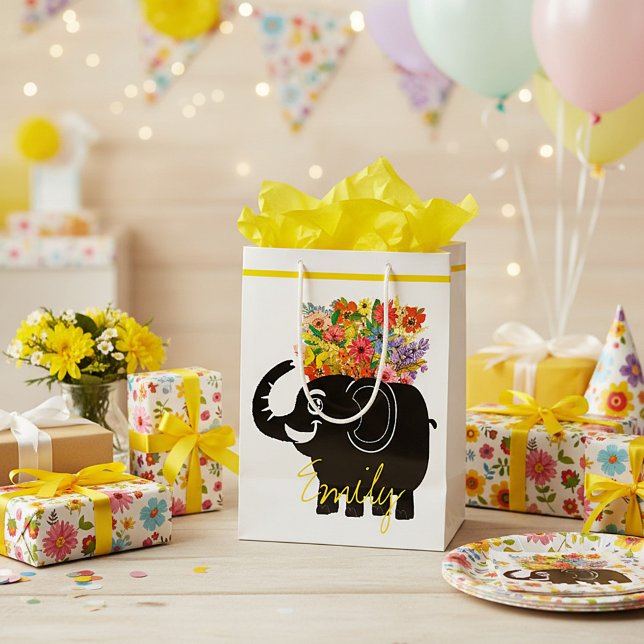 Elephant and flowers   medium gift bag (Creator Uploaded)