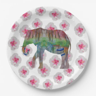 Elephant and flowers paper plate