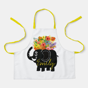 Elephant and flowers personalized kids apron