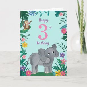 Elephant And friends 3rd  Birthday Card