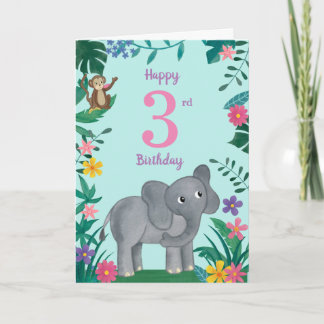 Elephant And friends 3rd Birthday Card