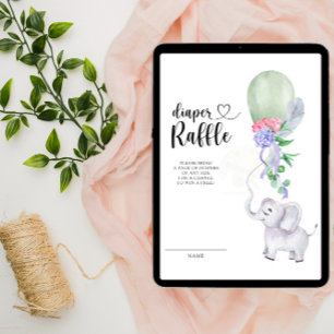 Elephant and Green Balloon diaper raffle Enclosure Card
