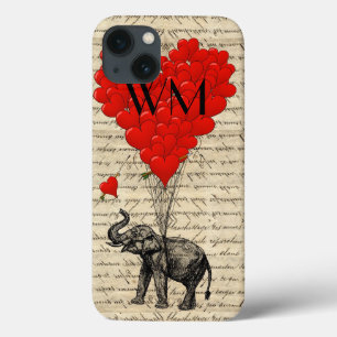 Elephant and heart balloon with monogram iPhone 13 case