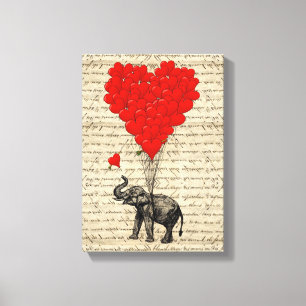 Elephant and heart shaped balloons canvas print