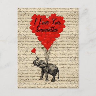 Elephant and heart shaped balloons postcard