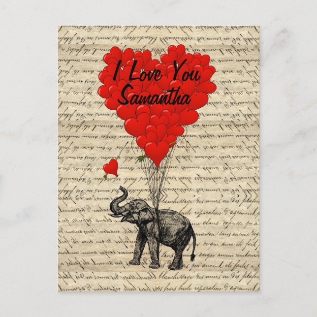 Elephant and heart shaped balloons postcard (Front)
