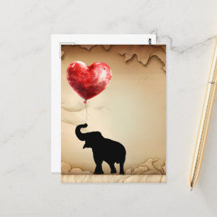 Elephant and heart shaped balloons Valentine's Postcard